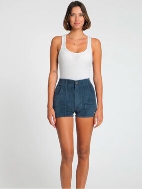 NWT Hammies Women’s Blue Navy Stretch Corduroy Shorts High Waisted Retro Size 28